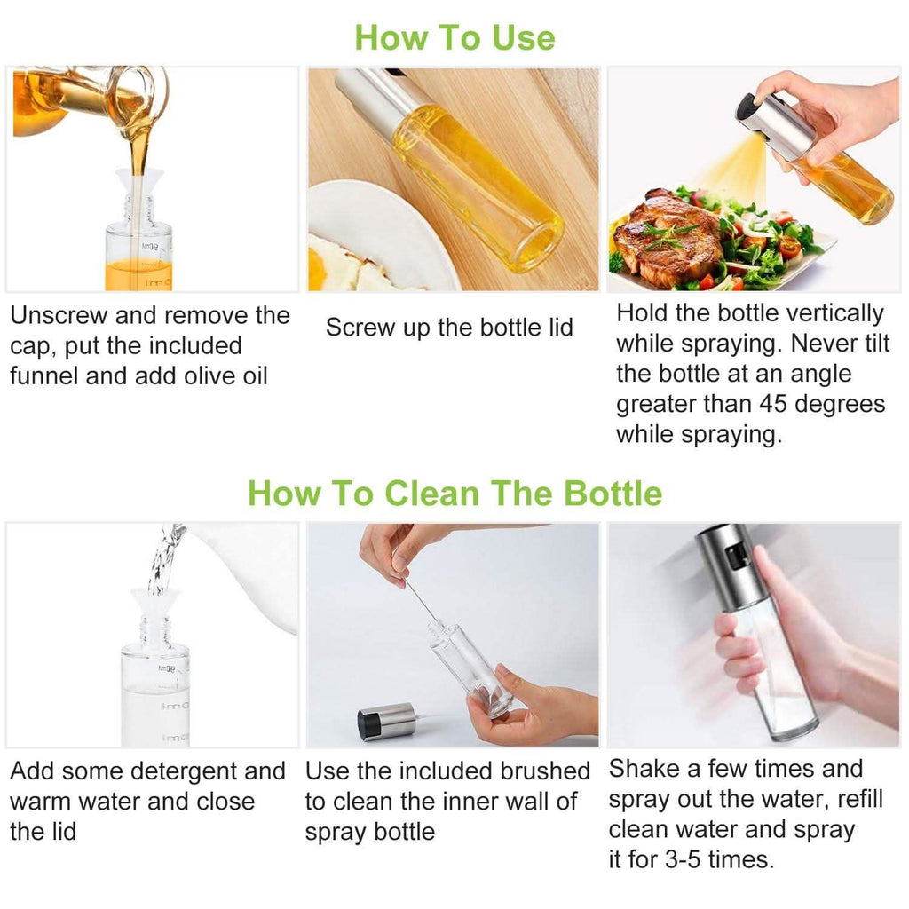 2-Pieces: Oil Dispenser Mister Refillable Stainless Steel Glass Vinegar with Measurement Oil Control Diet
