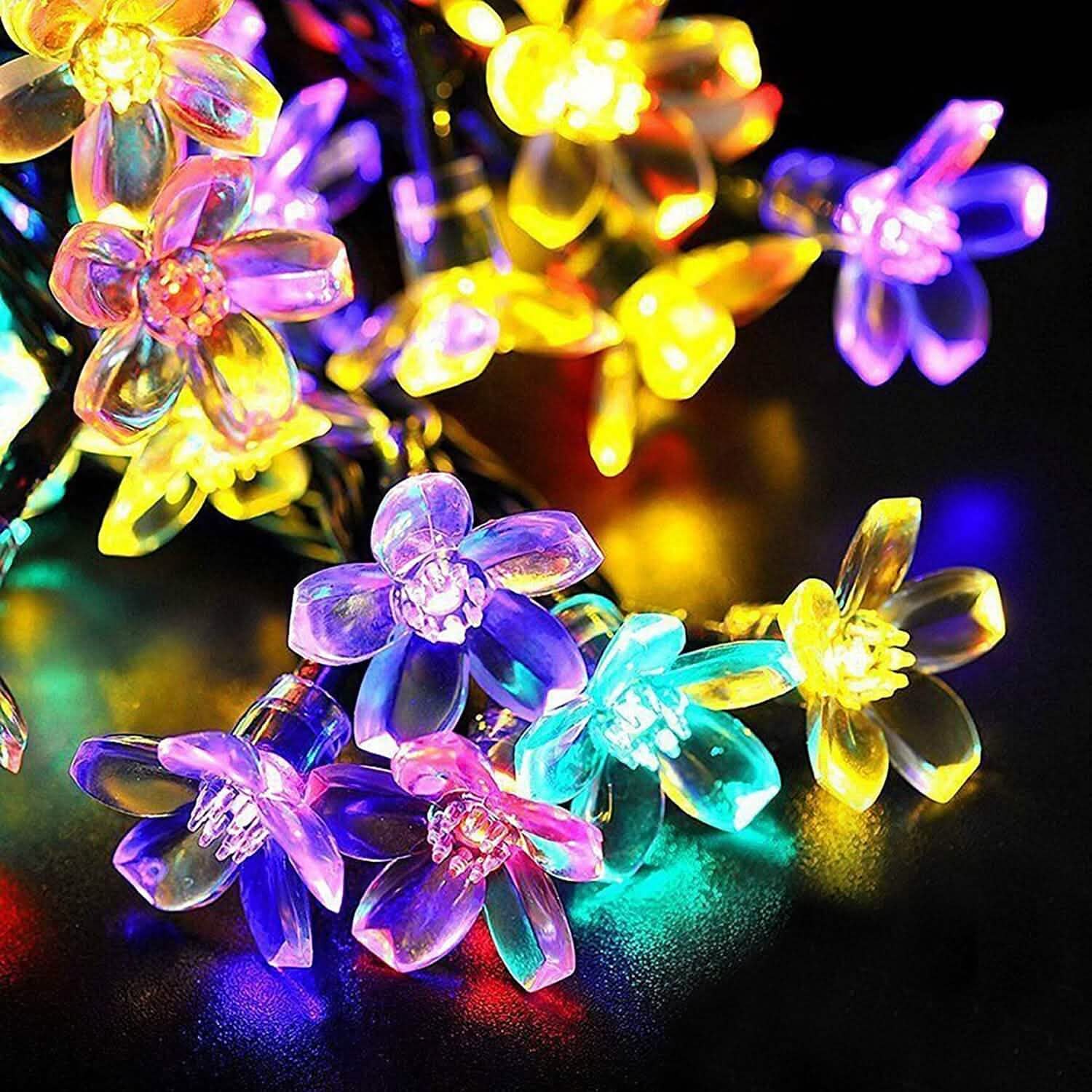 2-Pieces: Solar Power String Lights 50 LED Beads Fairy Sakura Flower
