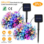 2-Pieces: Solar Power String Lights 50 LED Beads Fairy Sakura Flower