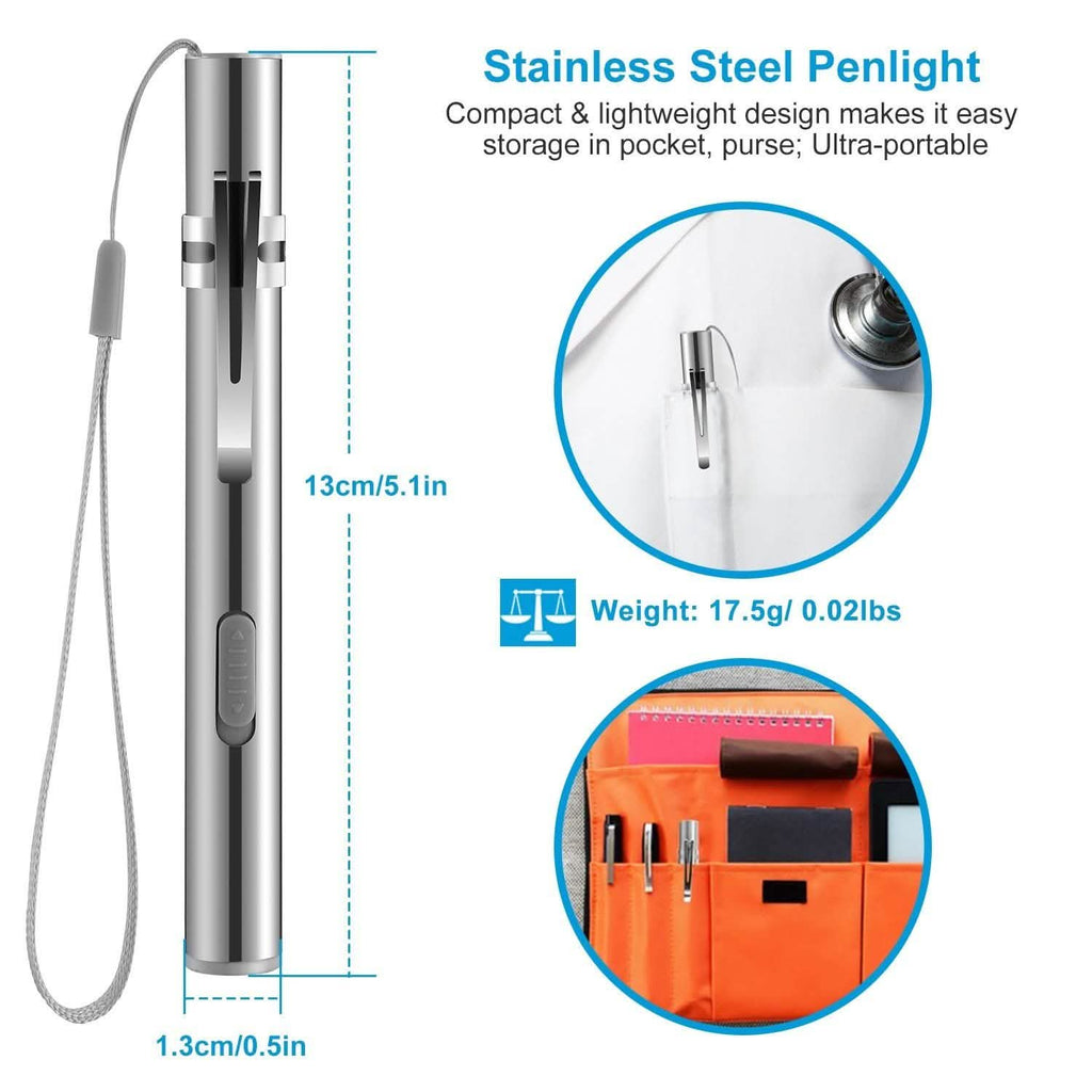2-Pieces: Stainless Steel Flashlight Repair Water Resistant for Medical Students