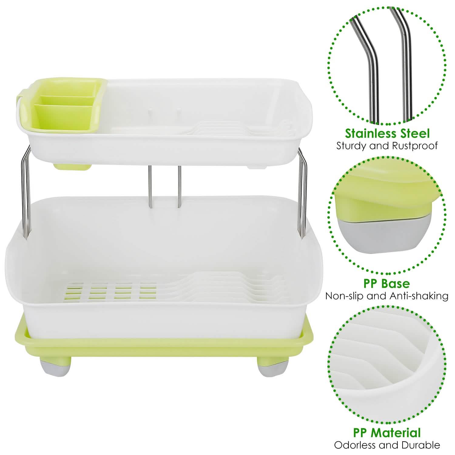2-Tier Dish Drying Rack Cutlery Drainer