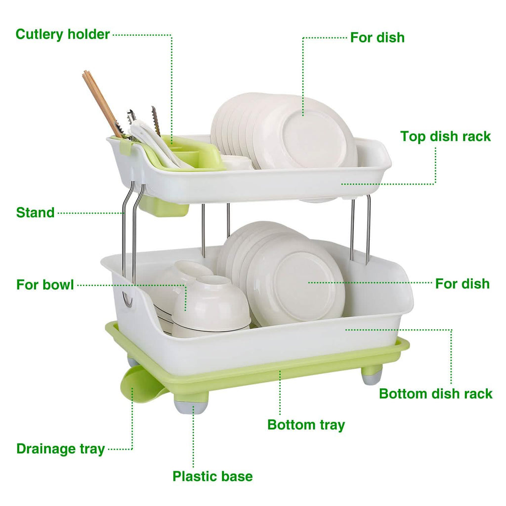 2-Tier Dish Drying Rack Cutlery Drainer