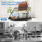 2-Tier Dish Drying Rack with Cup Holder and Drainboard