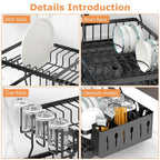 2-Tier Dish Rack Drainer Organizer Set with Utensil Cup Holder Rack Swivel Spout