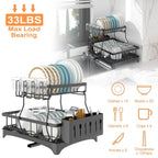 2-Tier Dish Rack Drainer Organizer Set with Utensil Cup Holder Rack Swivel Spout
