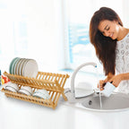 2-Tier Foldable Bamboo Dish Drying Rack