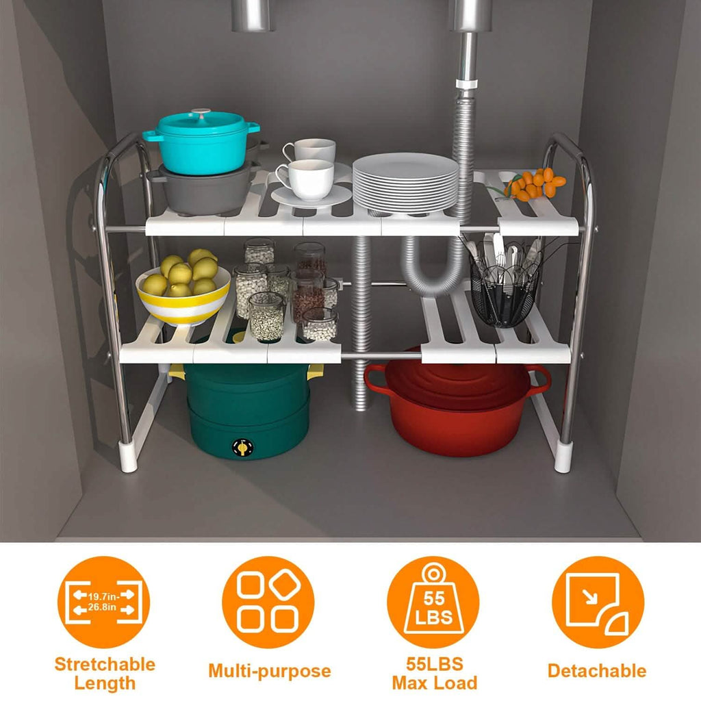 2-Tier Under Sink Organizer Retractable Kitchen Rack Holder