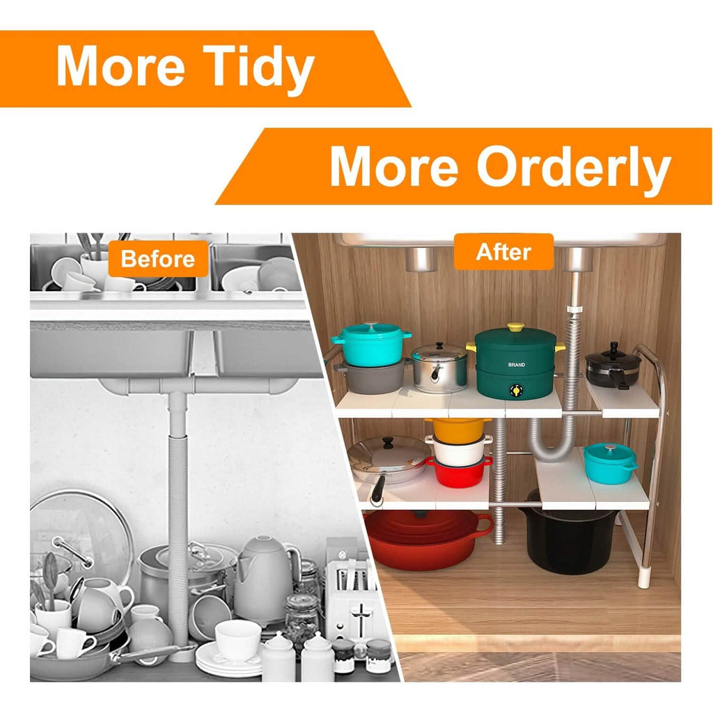 2-Tier Under Sink Organizer Retractable Kitchen Rack Holder