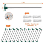 20-Piece: 9.8-Inch Tent Pegs Ropes Set