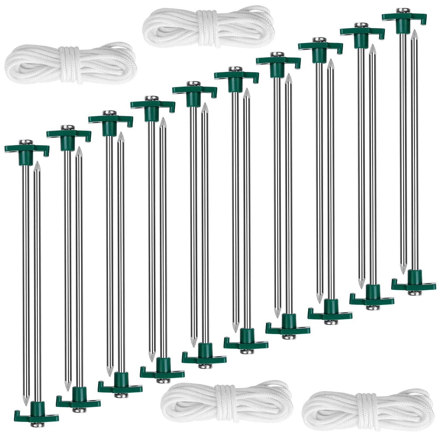 20-Piece: 9.8-Inch Tent Pegs Ropes Set