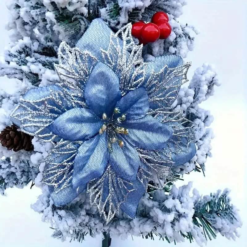 20-Pieces: Artificial Poinsettia Flowers Christmas Ornament