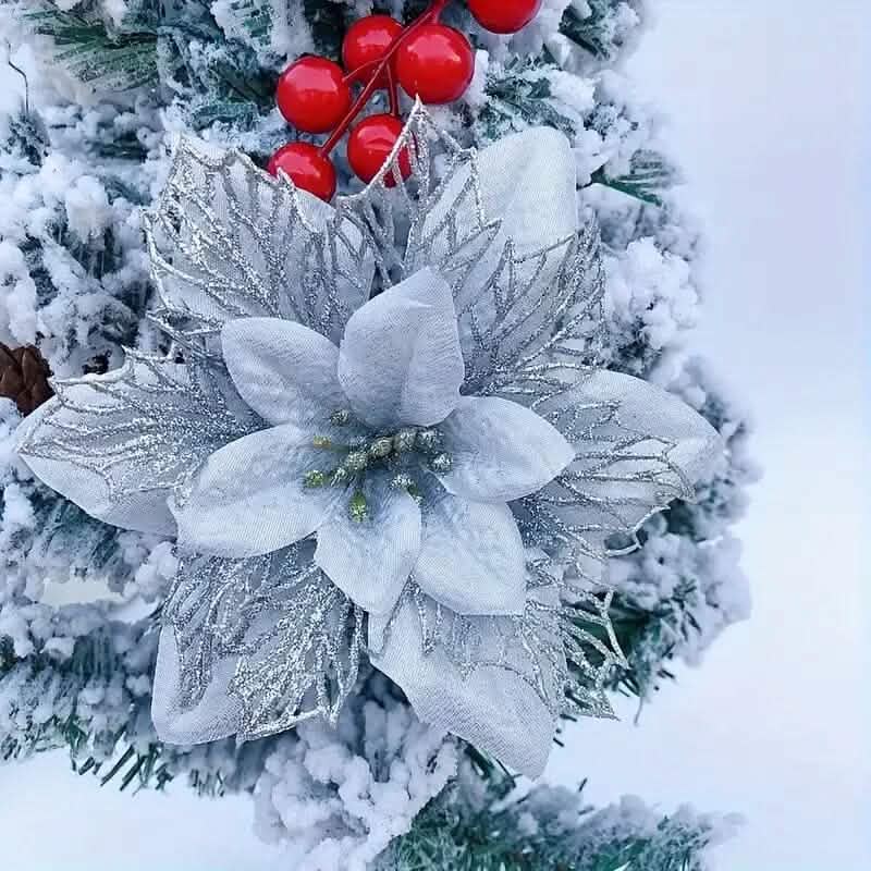 20-Pieces: Artificial Poinsettia Flowers Christmas Ornament