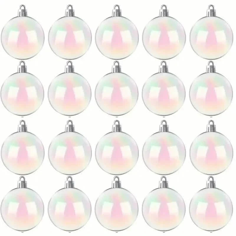 20-Pieces: Clear Iridescent Plastic Ornaments Balls for Crafts