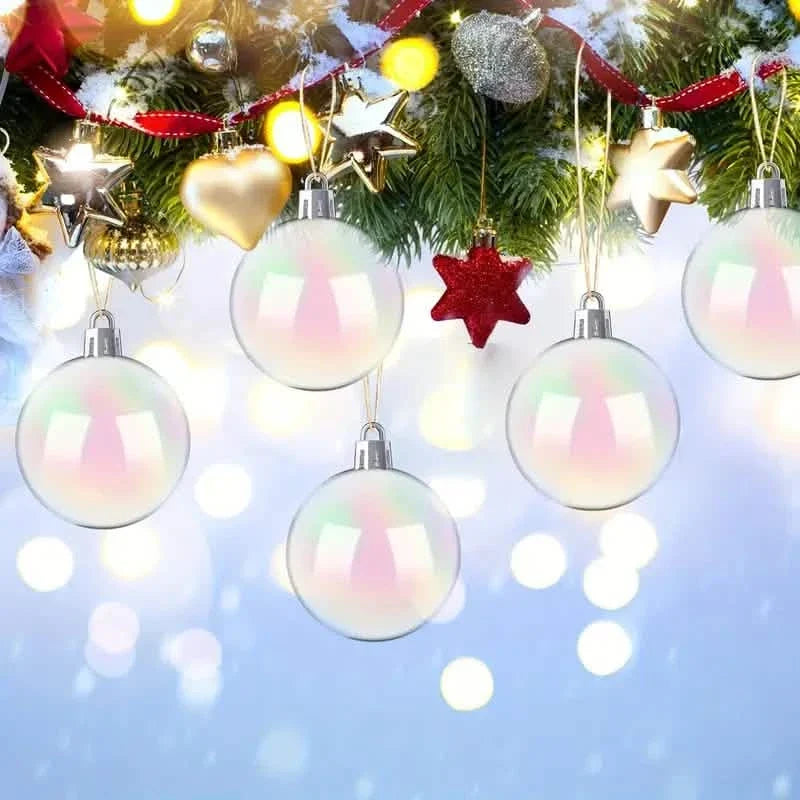 20-Pieces: Clear Iridescent Plastic Ornaments Balls for Crafts