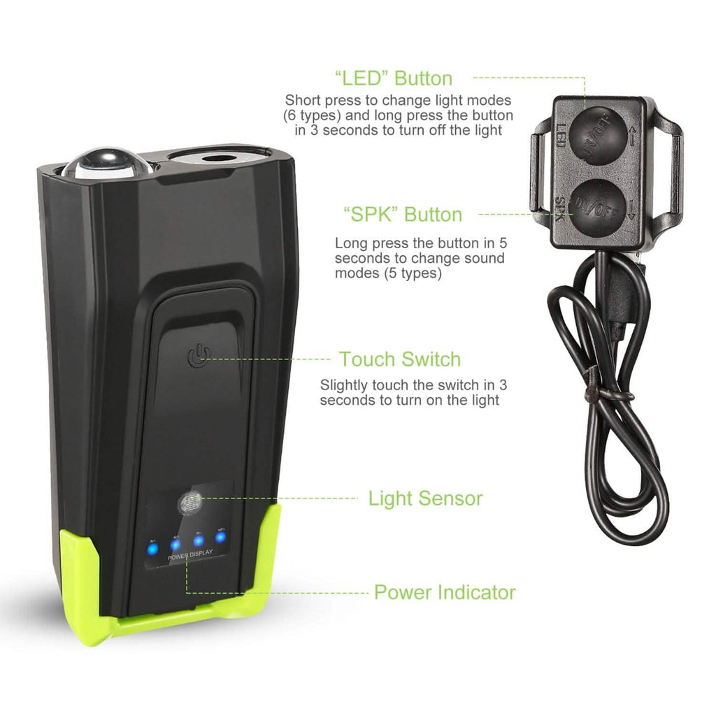 20000LM Bike Front Light with 120dB Loud Horn