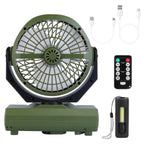 20000mAh Rechargeable Oscillating Camping Fan with Flashlight Hanging Hook Remote Control