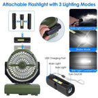 20000mAh Rechargeable Oscillating Camping Fan with Flashlight Hanging Hook Remote Control