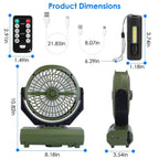 20000mAh Rechargeable Oscillating Camping Fan with Flashlight Hanging Hook Remote Control