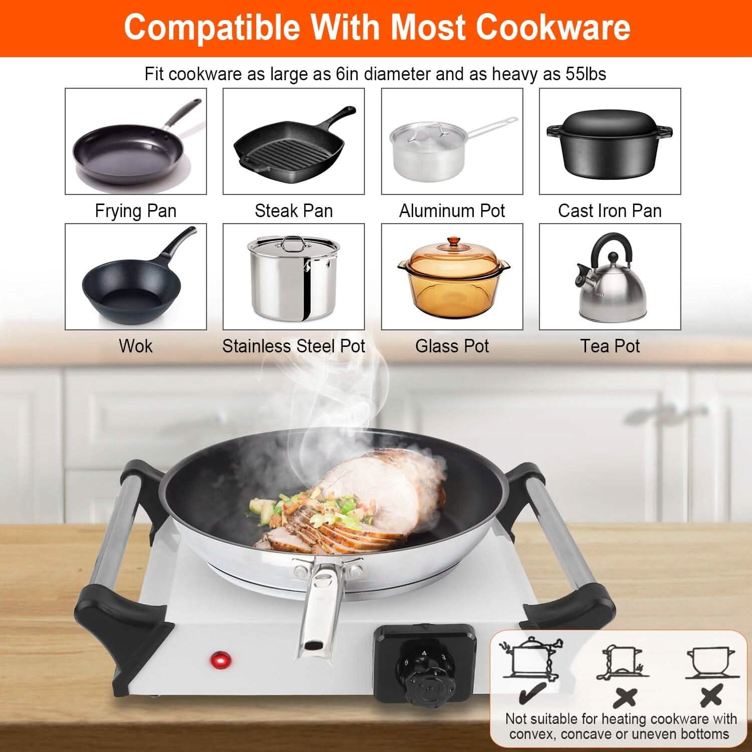 2000W Electric Burner Portable Coil Heating Hot Plate Stove Countertop
