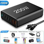 200W Fast Wall Charger with 6 Charging Ports Desktop USB Charging Station