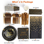 201 Pieces: Black Gold Disposable Dinnerware Set