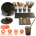 201 Pieces: Black Gold Disposable Dinnerware Set