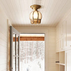 Single-Bulb Flush Mount Lighting Minimalism Scalloped Metal Semi Flush Mount in Brass