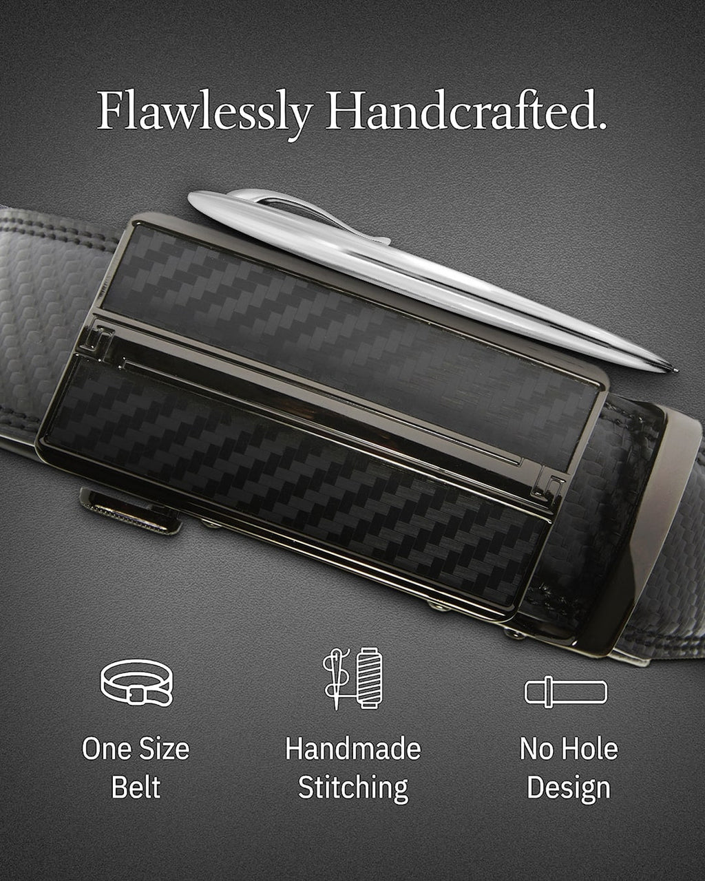 Microfiber Leather Ratchet Belt – No Holes, Custom Fit, 1.3" Strap