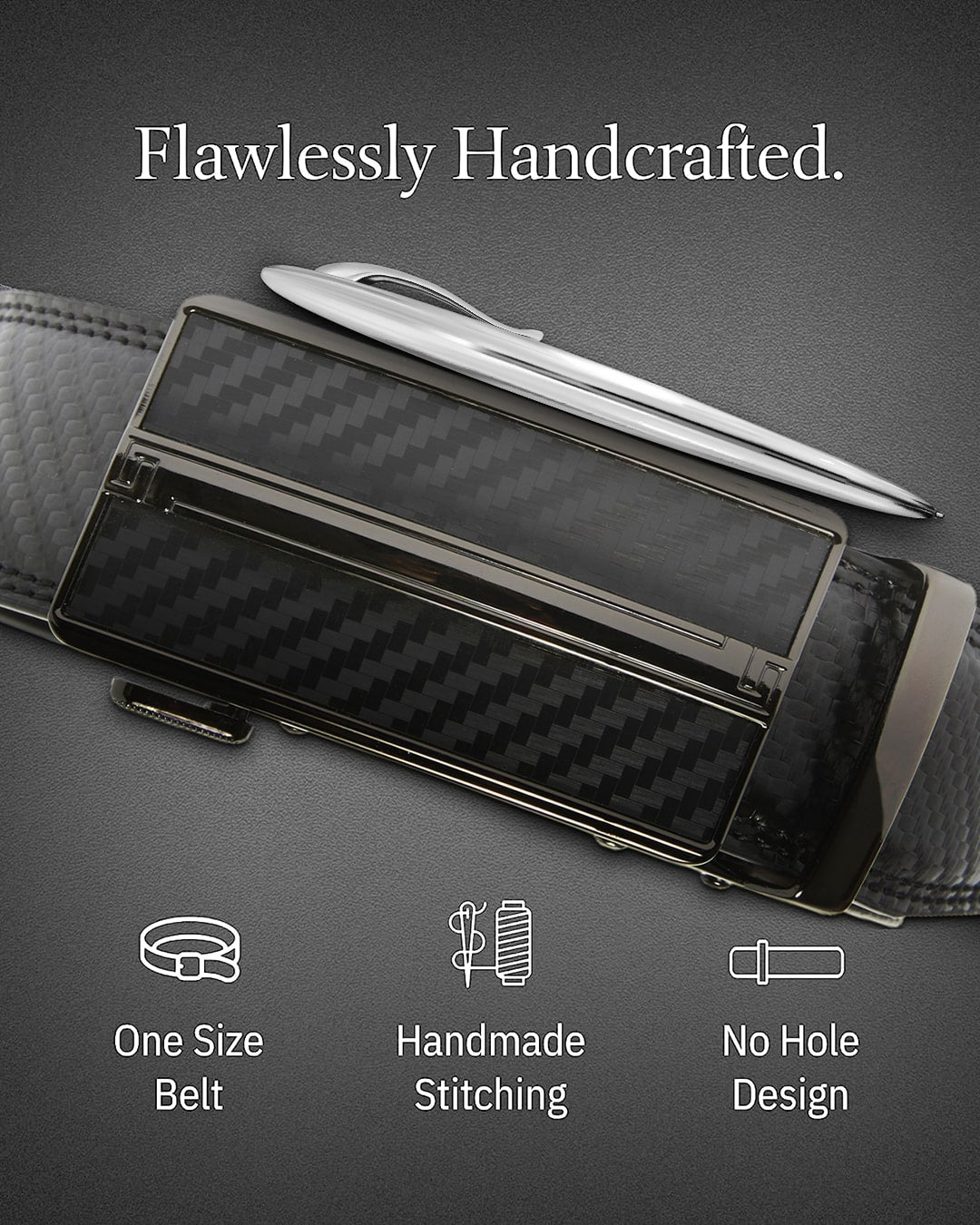 Microfiber Leather Ratchet Belt – No Holes, Custom Fit, 1.3" Strap
