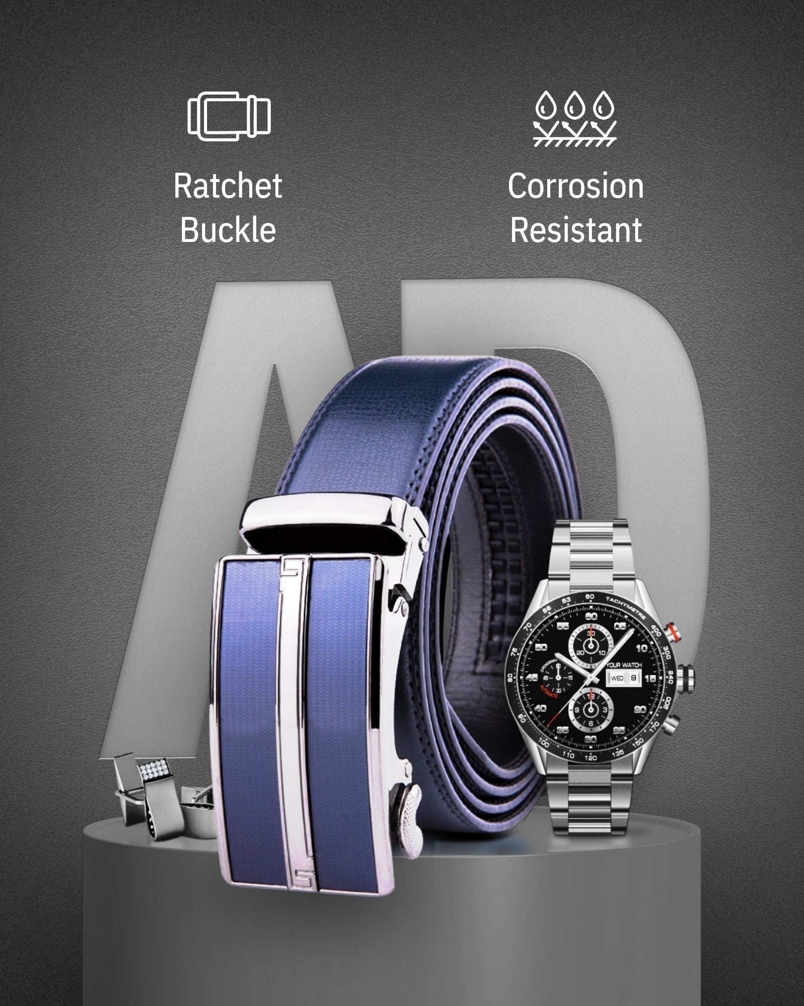 Microfiber Leather Ratchet Belt – No Holes, Custom Fit, 1.3" Strap
