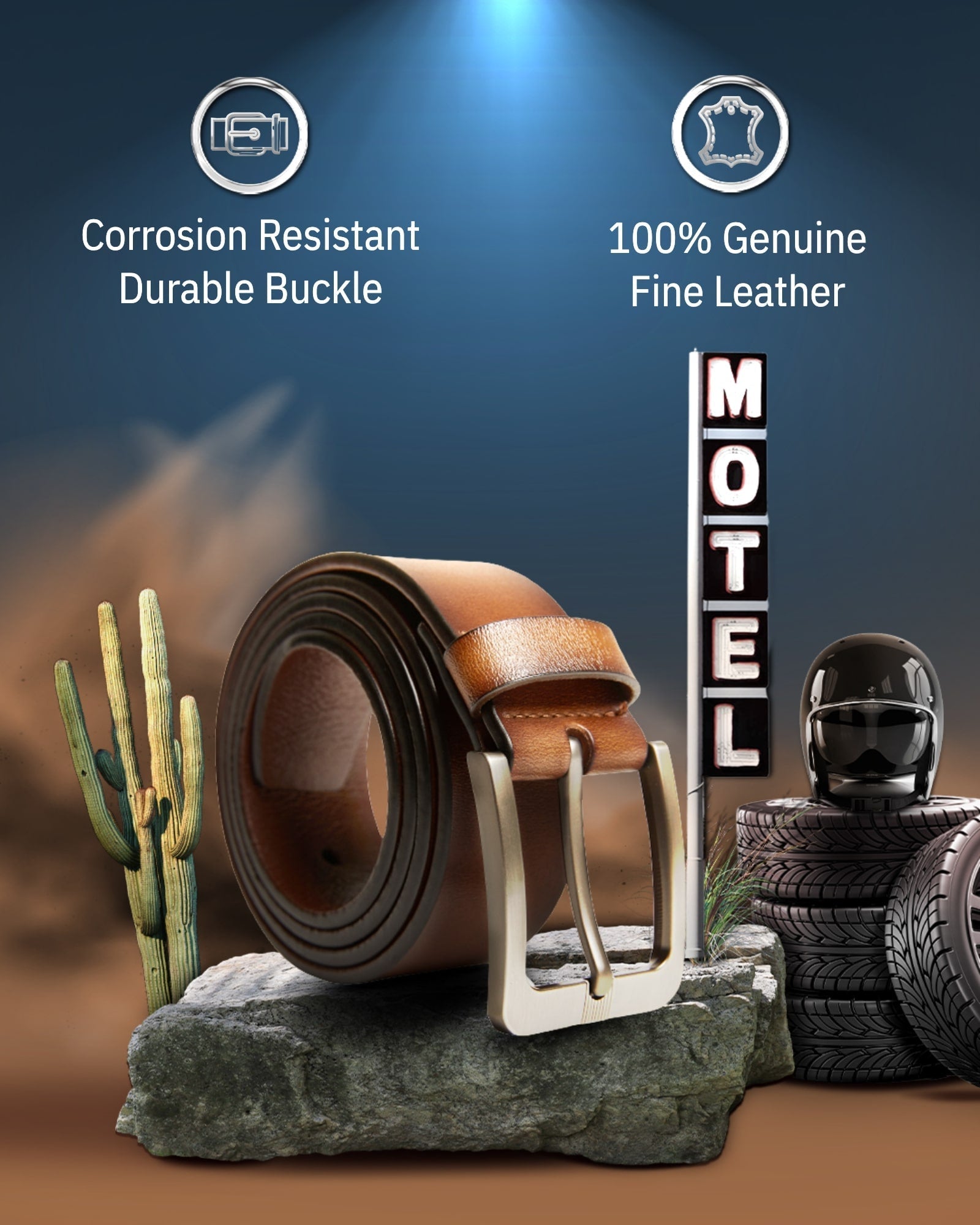 Genuine Leather Belt for Men – Brushed Nickel Buckle, 1.5" Strap