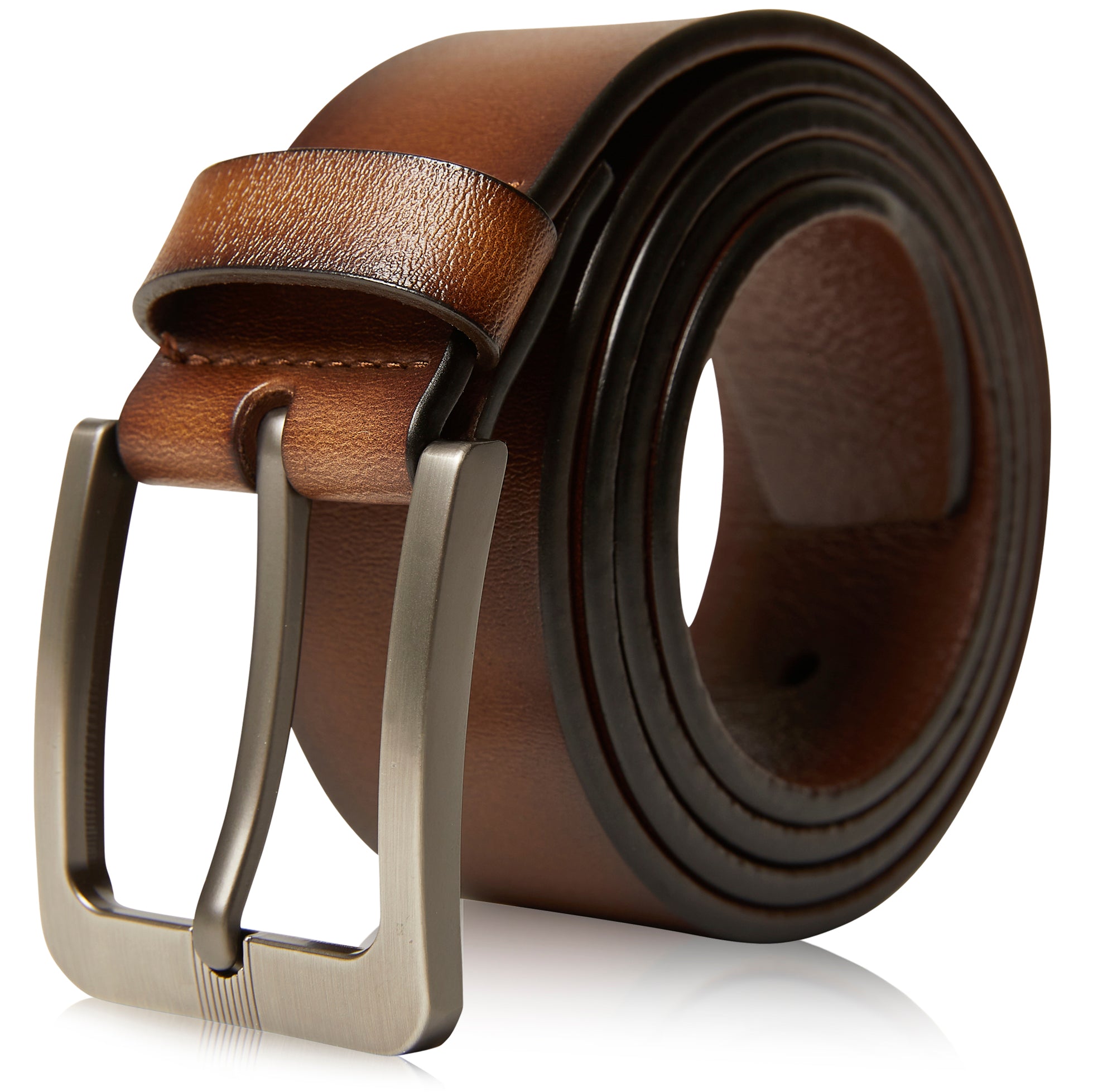 Genuine Leather Belt for Men – Brushed Nickel Buckle, 1.5" Strap