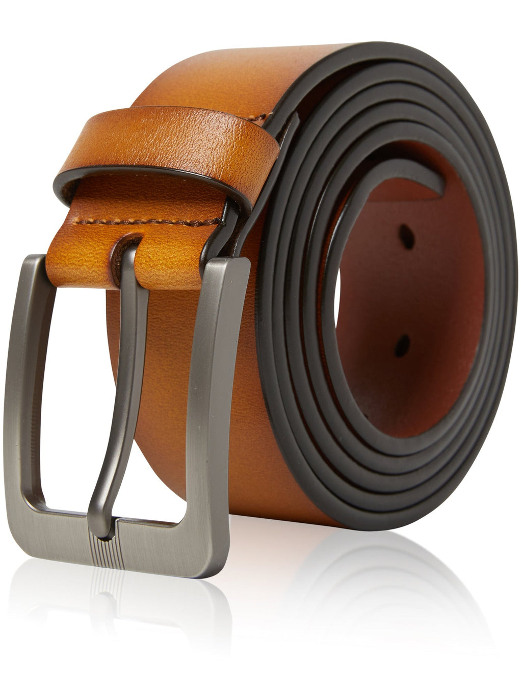 Genuine Leather Belt for Men – Brushed Nickel Buckle, 1.5" Strap