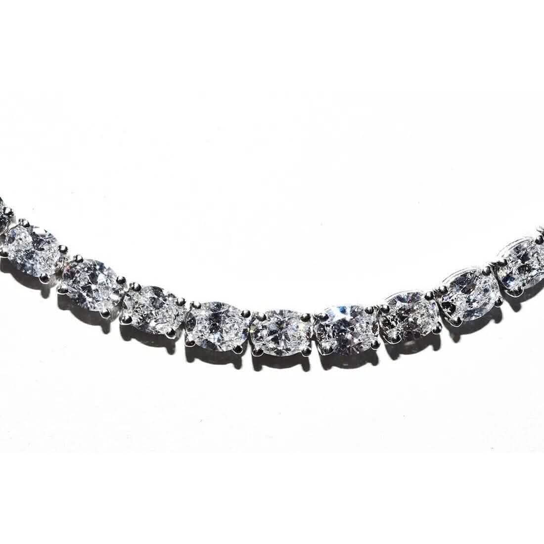 21.25CT Lab Grown Oval Diamond Graduated Tennis Necklace Platinum & 14K