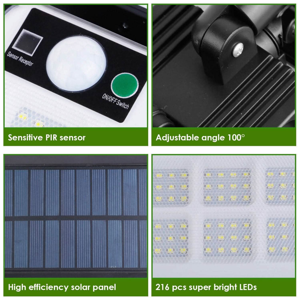 216 LEDs  Solar Outdoor Light Motion Sensor Security Wireless Lamp