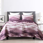 Reversible 3-Piece Bedspread Set - Watercolor Tie-Dye Quilted Bedding Coverlet with Pillow Shams