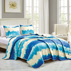 Reversible 3-Piece Tie-Dye Bedspread Set - Quilted Coverlet with Pillow Shams