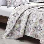 Reversible 3-Piece Geometric Aztec Quilted Bedspread Set with Pillow Shams