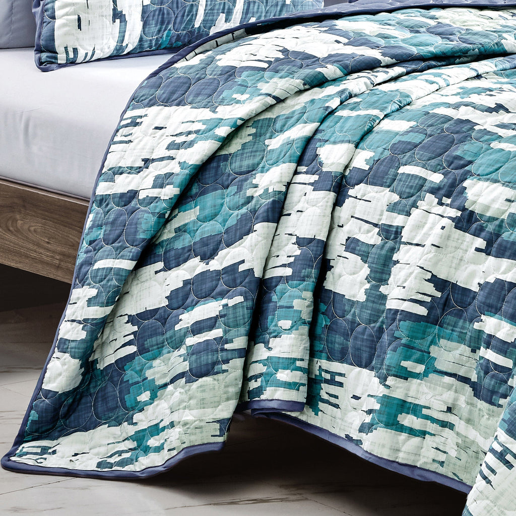 Reversible 3-Piece Abstract Watercolor Bedspread Set - Quilted Coverlet with Pillow Shams