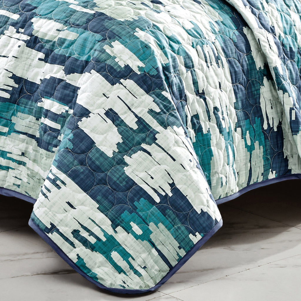 Reversible 3-Piece Abstract Watercolor Bedspread Set - Quilted Coverlet with Pillow Shams