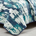 Reversible 3-Piece Abstract Watercolor Bedspread Set - Quilted Coverlet with Pillow Shams