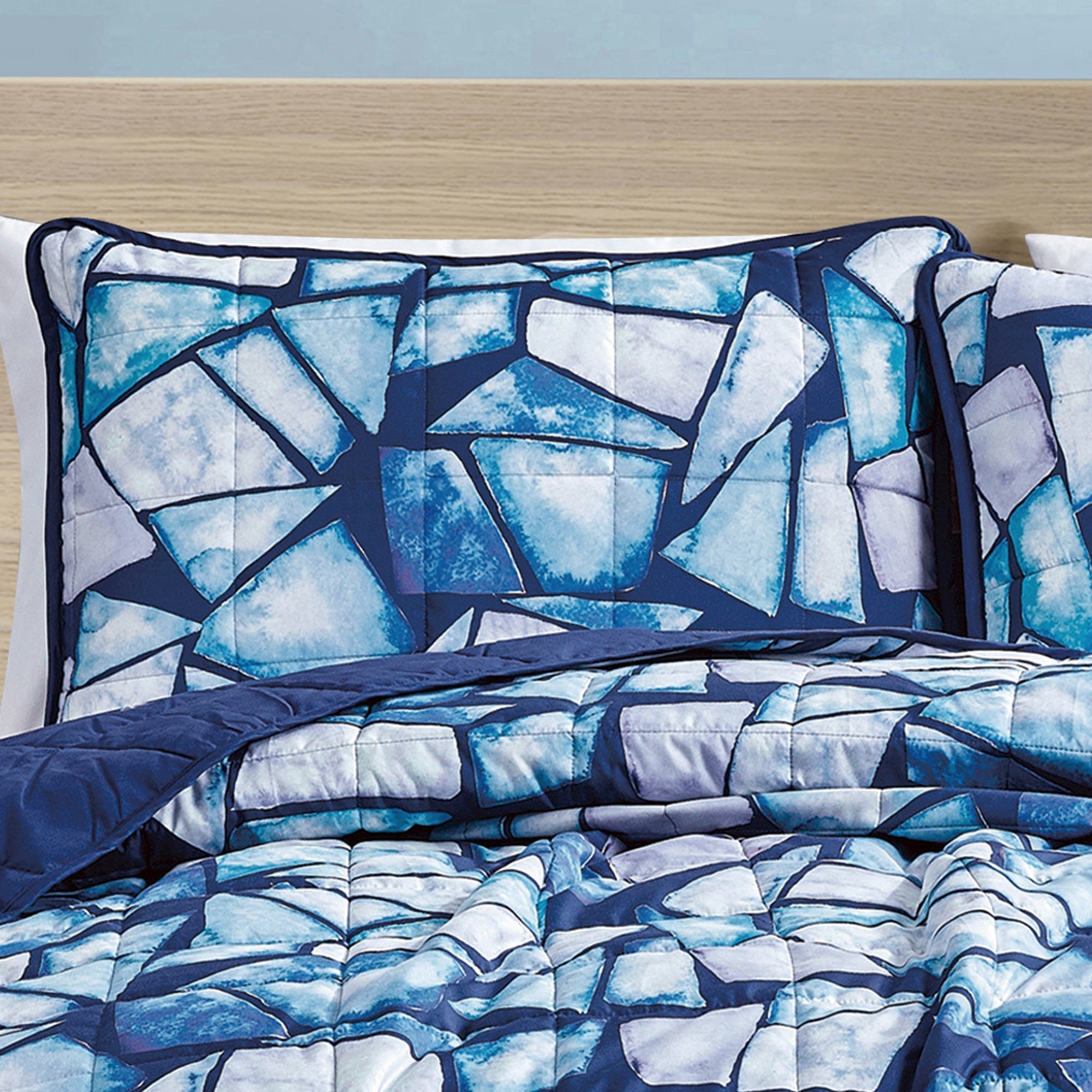 Reversible 3-Piece Stained Glass Mosaic Bedspread Set - Quilted Coverlet with Pillow Shams