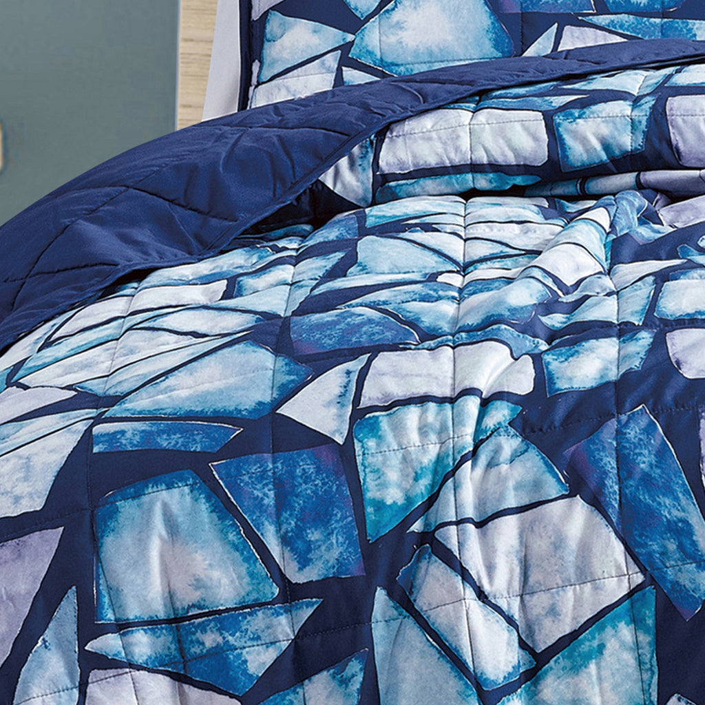 Reversible 3-Piece Stained Glass Mosaic Bedspread Set - Quilted Coverlet with Pillow Shams
