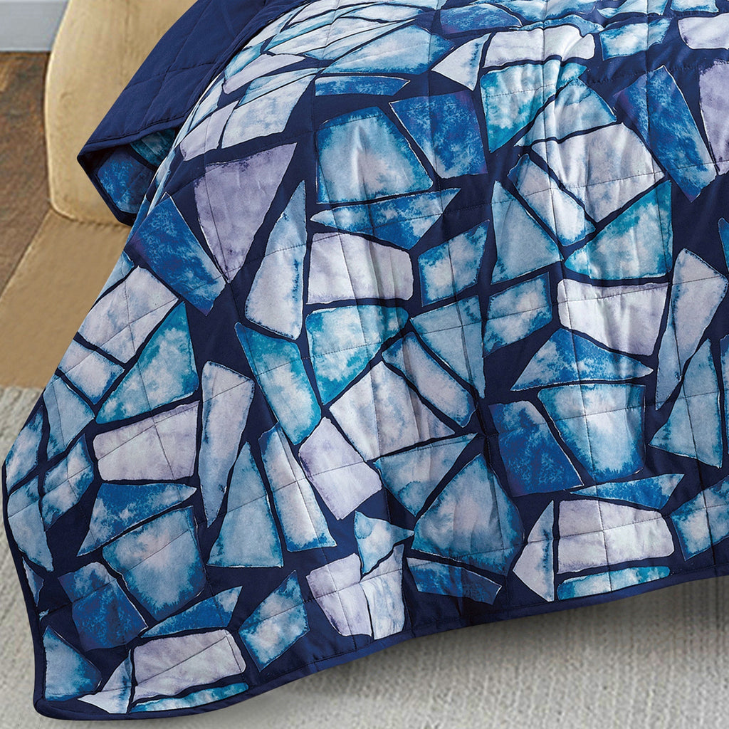 Reversible 3-Piece Stained Glass Mosaic Bedspread Set - Quilted Coverlet with Pillow Shams