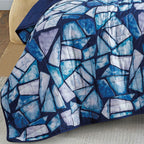 Reversible 3-Piece Stained Glass Mosaic Bedspread Set - Quilted Coverlet with Pillow Shams