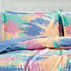 Reversible 3-Piece Abstract Brushstroke Bedspread Set - Quilted Coverlet with Pillow Shams