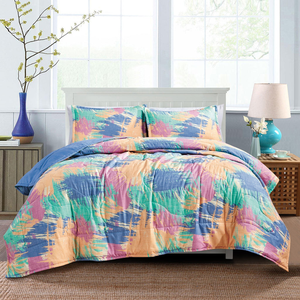 Reversible 3-Piece Abstract Brushstroke Bedspread Set - Quilted Coverlet with Pillow Shams