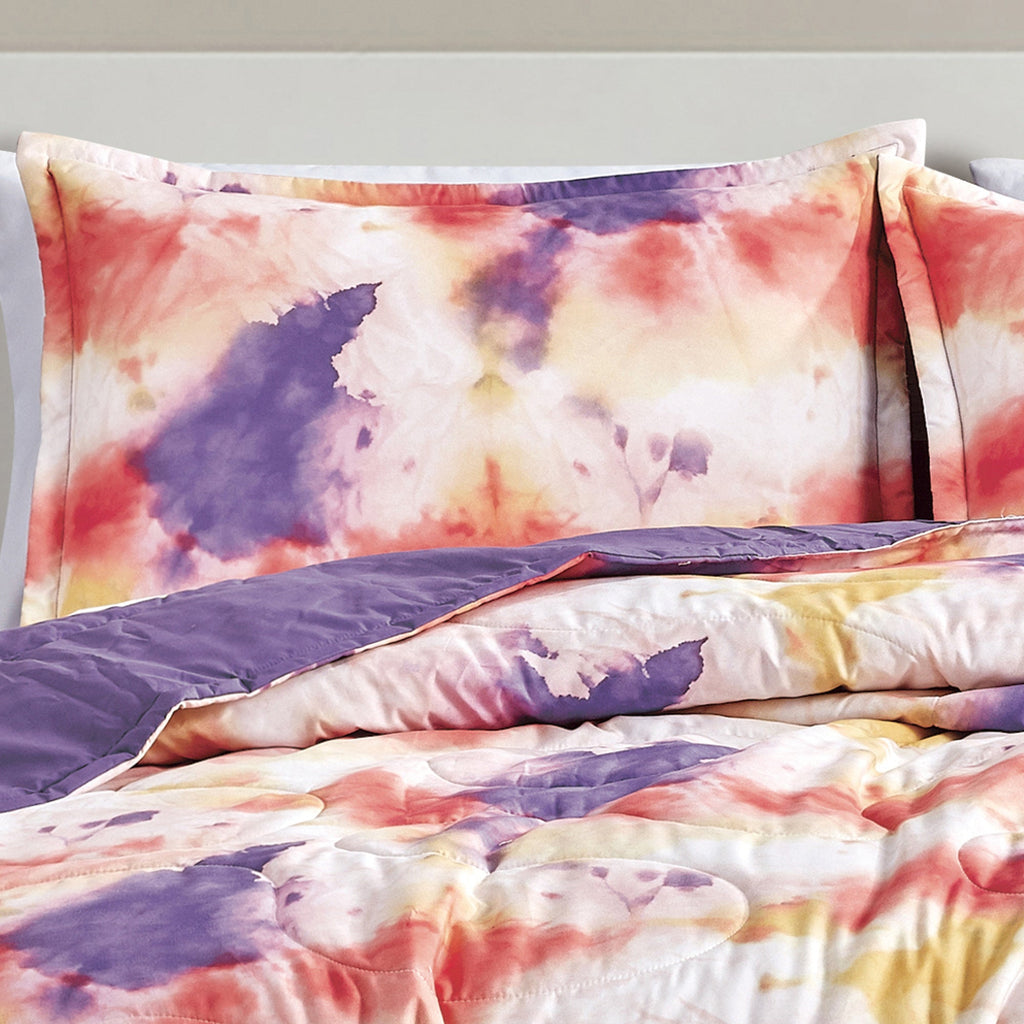 Reversible 3-Piece Watercolor Tie-Dye Bedspread Set - Quilted Coverlet with Pillow Shams