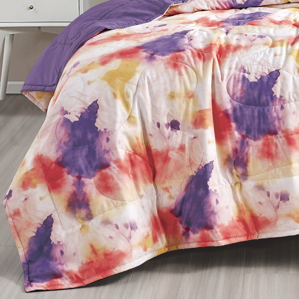 Reversible 3-Piece Watercolor Tie-Dye Bedspread Set - Quilted Coverlet with Pillow Shams