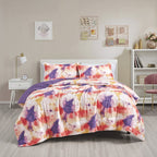 Reversible 3-Piece Watercolor Tie-Dye Bedspread Set - Quilted Coverlet with Pillow Shams